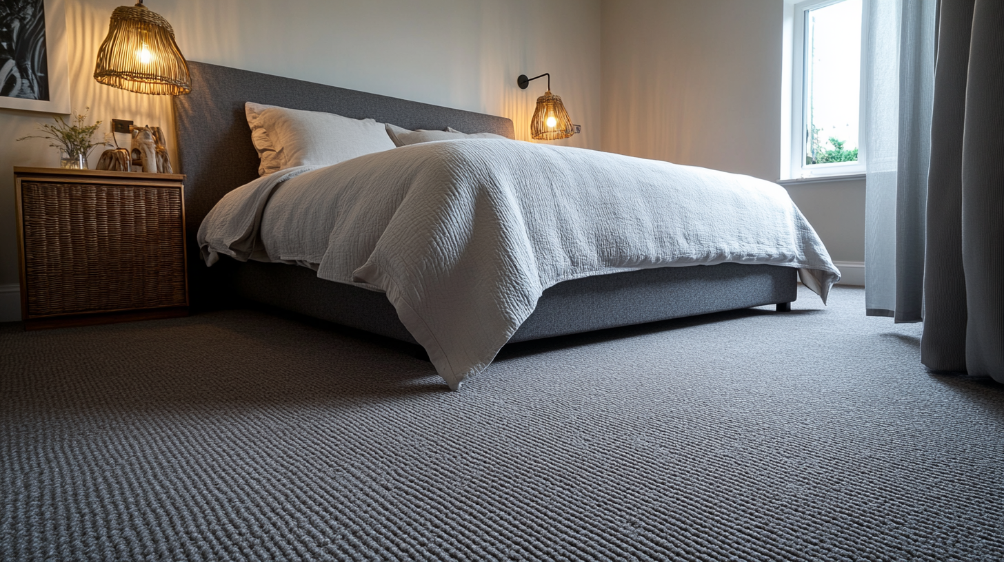 Cosy inviting bedroom with luxury plush grey carpet, Merthyr Tydfil